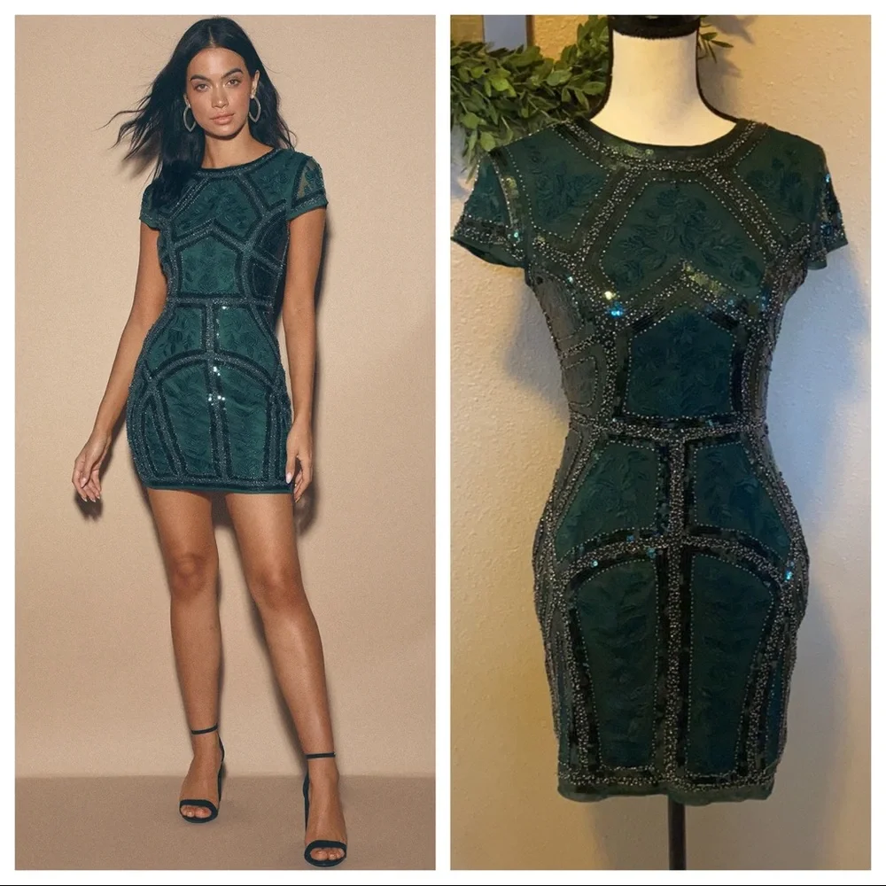 Lulu's Emerald Sequin Mini Dress - Picture 12 of 15